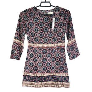 Womens Abercrombie & Fitch Retro Print Dress 3/4 Sleeve Round Neck Size XS